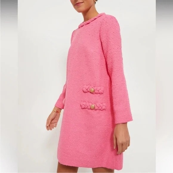 Hot Pink Tweed Long Sleeve Jackie Dress Tuckernuck - Picture 2 of 7